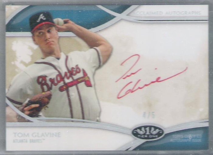 2014 TOPPS TIER ONE TOM GLAVINE  限量5張  紅筆 親筆簽名卡 4/5 卡面簽