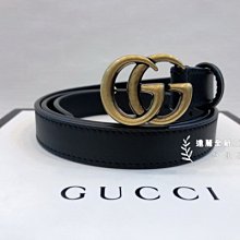 A9775 Gucci黑色GG馬孟復古金系版2cm腰帶/409417 (遠麗精品 台北店)