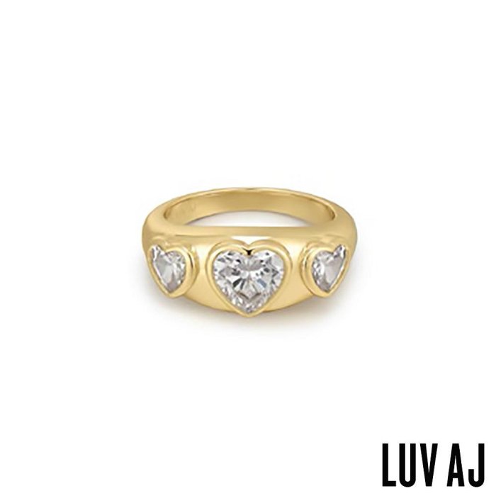 LUV AJ 好萊塢潮牌 心形白鑽戒指 金色定情戒指 BEZEL HEART SIGNET