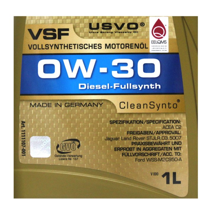 【易油網】【缺貨】RAVENOL VSF 0W30 全合成 汽油車 柴油車共用 C2 FORD福特 M2C950-A