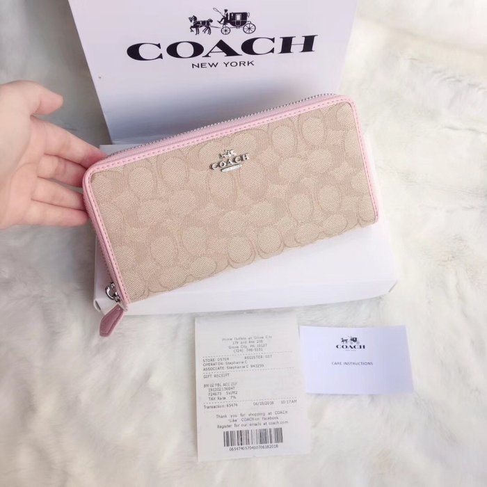 COACH  女士立體馬車C字緹花拉鍊長夾 coach outlet 超低