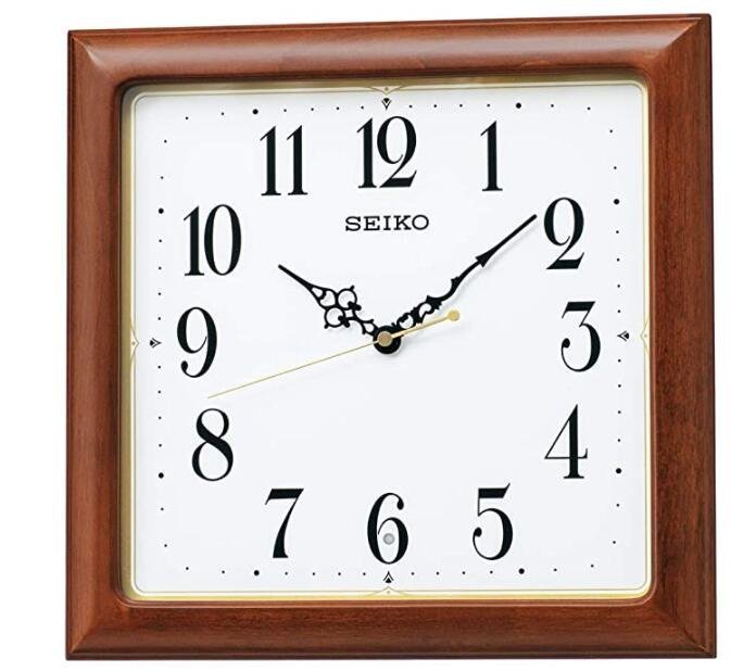日本進口 限量品 正品 SEIKO精工 掃秒有電波功能牆壁上掛鐘方形木頭製房間客廳時鐘鬧鐘裝飾品擺件禮品