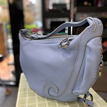 【麗尚二手精品】FENDI  8BR297馬鞍包 肩背包  小牛皮  淺藍色 近全新【現貨】