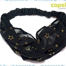 ☆POLLY媽☆歐美capelli twisted headwrap金色亮蔥星星黑色雪紡紗交叉穿繞髮帶USA$11.99