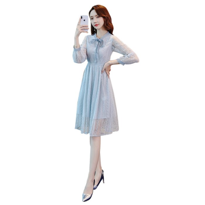MissBig法式蕾絲透視甜美繫帶超仙蕾絲連衣裙《539188047》
