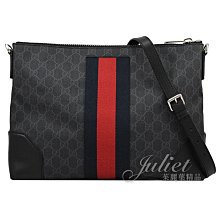 【茱麗葉精品】全新商品 GUCCI 專櫃商品 474139 GG Supreme經典印花織帶商務斜背包.黑灰 預購無現貨