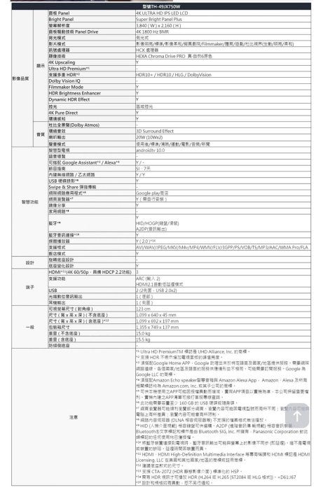 九成九新 Panasonic國際 49吋連網液晶顯示器 TH-49JX750W