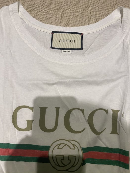 Gucci 米色 T-shirt 短袖T恤 皮帶 腰帶 古馳