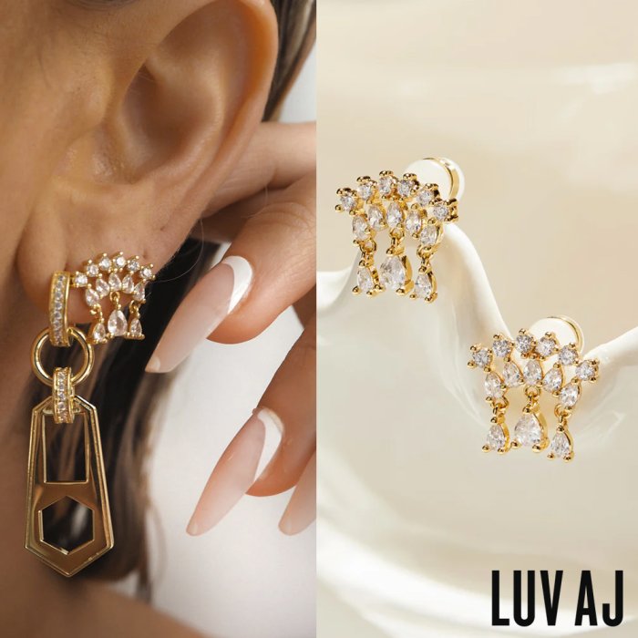 LUV AJ 好萊塢潮牌 圓鑽X水滴鑽 金色扇形耳環 COLETTE SHAKER STUDS