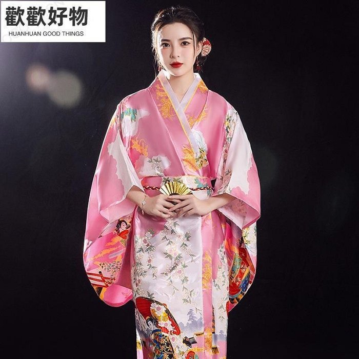 日式和服 睡衣女士綢緞大尺碼睡袍浴袍家居服~歡歡好物~