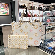 ⭐️ 香榭屋精品店 ⭐️ LV Neverfull MM M22978 白底拼粉彩色字紋購物袋 肩背包 (XC0755)