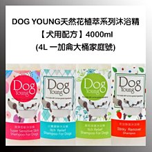 Ω永和喵吉汪Ω-多漾DOG YOUNG 天然花植萃系列沐浴精【犬用配方】4000ml (4L 一加侖大桶家庭號) 洗毛精