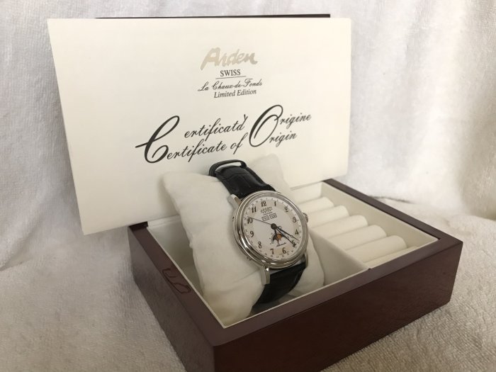 近新瑞士製ARDEN雅頓限量年曆月相紳士機械錶