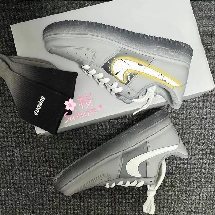 日本代購新款Nike Air Force 1 Low 灰白 AF1 浸染 塗鴉 達芬奇定制 DD8959100