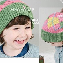 ☆韓國winghouse 經典菱形格紋毛線帽+圍巾兩件組 (滿600免運)