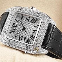 【永久流當品】CARTIER 卡地亞 Santos 100 山度士 中型款 精鑲鑽石 AEG1463