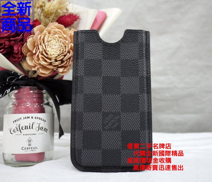 優買二手精品名牌店 LV N63184 黑色棋盤格紋 手機 iPhone 5 證件識別證名片悠遊卡夾套 全新二