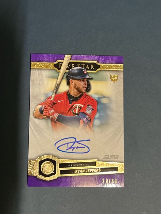 Ryan Jeffers RC卡面簽限量50張厚卡 2021 Topps Five Star 雙城第四棒