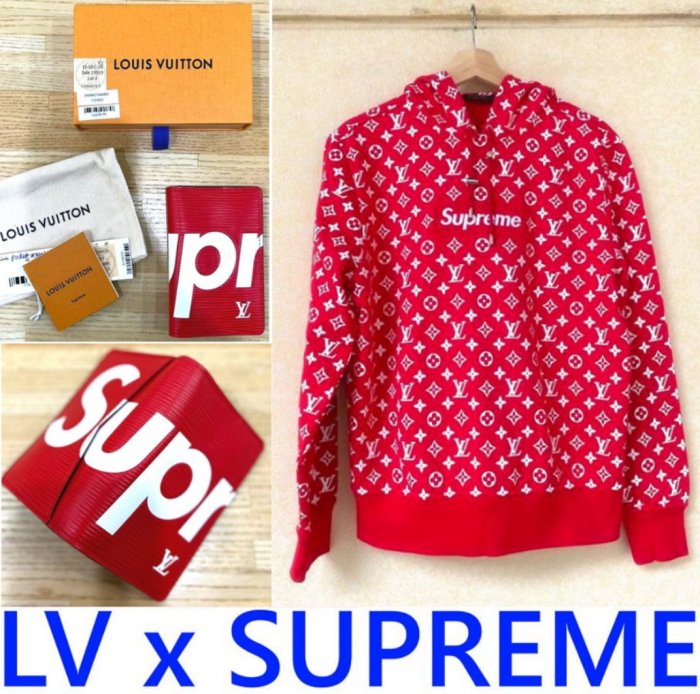 BLACK近全新LOUIS VUITTON x SUPREME夢幻聯名LV BOX LOGO連帽長T帽T (另有卡片夾)