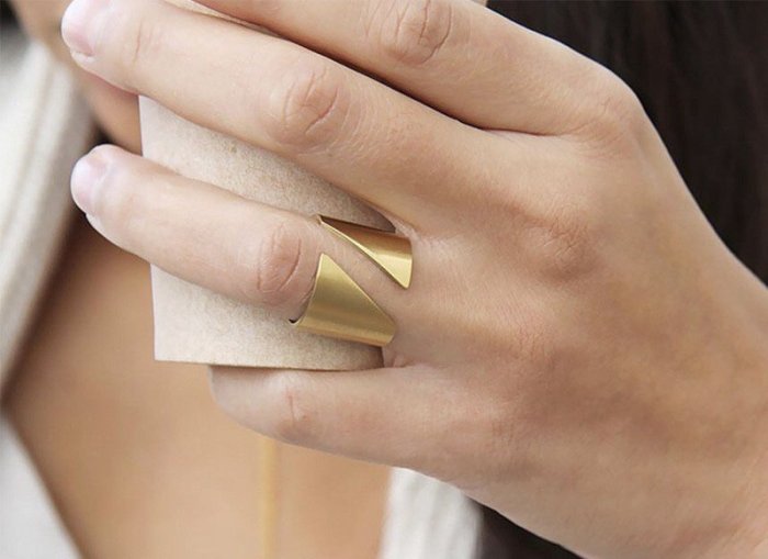 4/11新品►DR.DESIGN│DR31363-歐美小眾 設計師 時髦 極簡風 做舊 鈦鋼 未來感 切割 金色 戒指