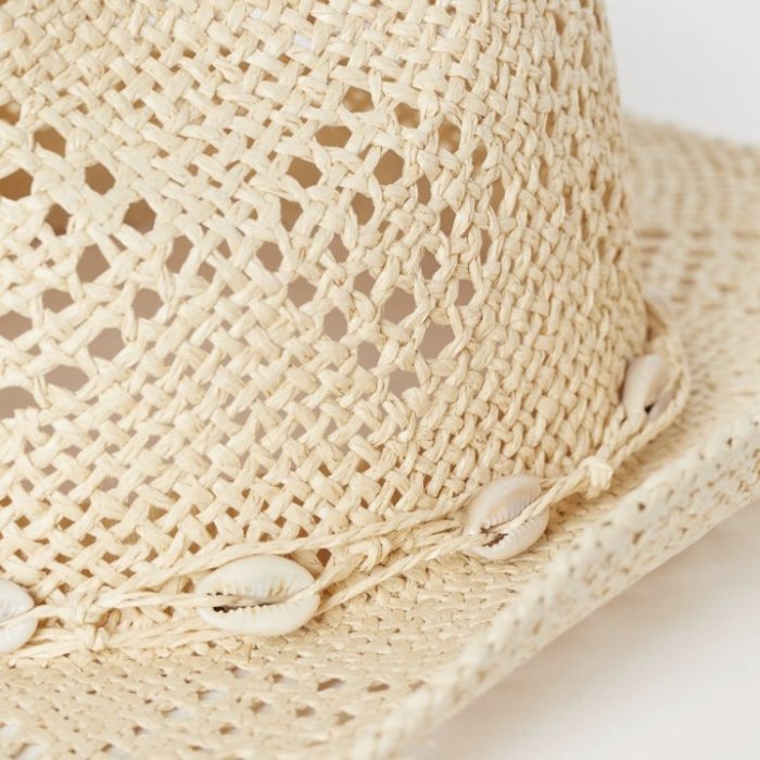 H&M 度假風貝殼串飾草帽/巴拿馬帽