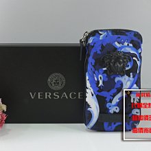 優買二手精品名牌店 Versace 凡賽斯 藍黑白印花 美杜莎 黑色魔女頭 化妝包 收納袋 手機包 小物袋 品缺特價二