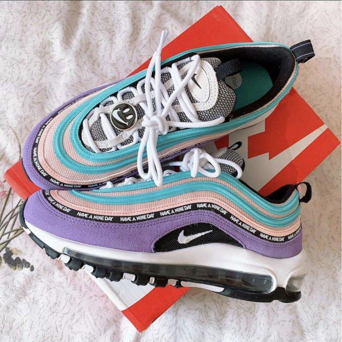 全新 NIKE Air Max 97 Have a Nike Day 紫色 氣墊 微笑 反光 923288-500潮鞋