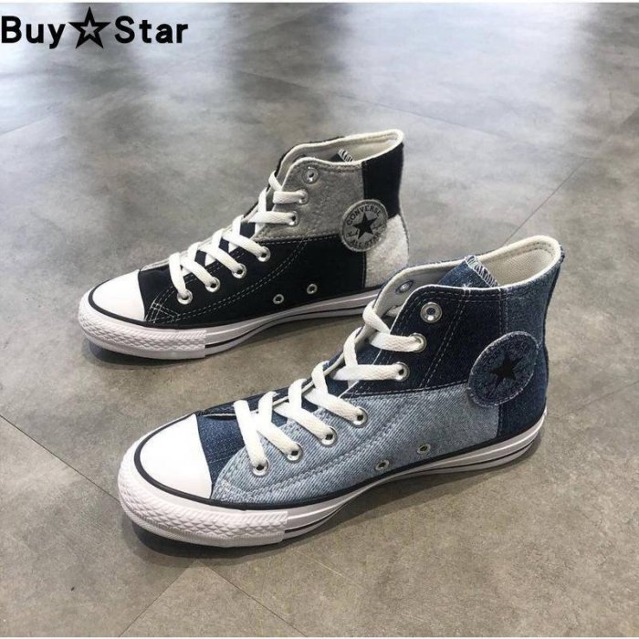 CONVERSE匡威AllStar格子帆布絨布拼接休閒帆布鞋168762C 168843C