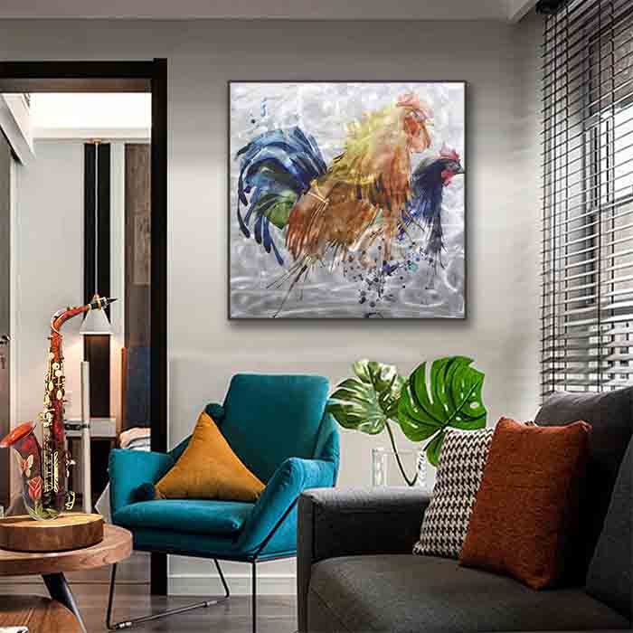 昌侑藝術畫廊 金屬畫 手繪 可愛的公雞 無框畫 抽像畫 現代藝術畫 創意畫 風水畫 客製畫 客廳裝飾畫 CHY 畫廊