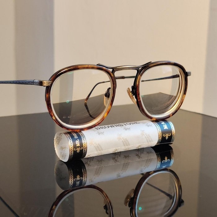 日本製 Men's club 玳瑁 紋 細框 眼鏡 鏡架 鏡框 Japan glasses frame tortoise 金屬 外包框