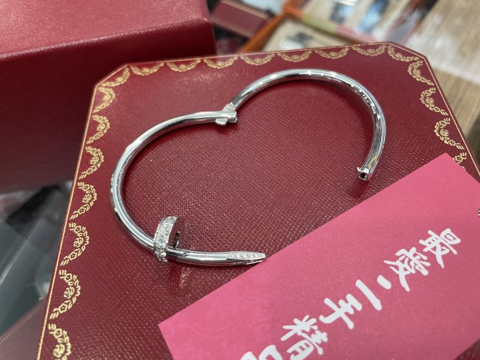 ☆最愛二手精品☆ CARTIER 卡地亞銀色白K金鑲鑽石釘子手環手鐲 JUSTE UN CLOU AU750 18k CRB6048715 XG2920 15號