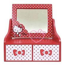 ♥小花花日本精品♥HelloKitty紅色粉色點點造型木製桌上型化妝鏡雙抽收納盒抽屜盒飾品盒~3