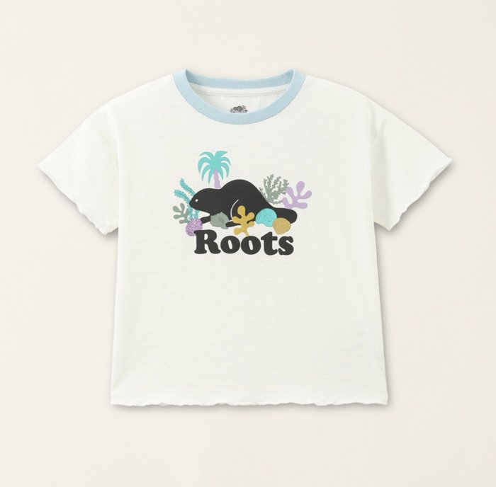 [RS代購 Roots專櫃全新正品優惠]Roots小童-海洋生活家 珊瑚貝殼海狸有機竹節棉寬短版短袖T恤 滿額贈送袋子