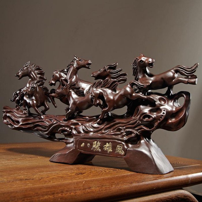 三友社 黑檀木雕八駿雄風擺件紅木雕刻工藝品家居裝飾八匹駿馬商務送禮xf