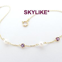 *SKYLIKE*網販獨賣-日本進口10K金黃K金鑲天然珍珠、紫色水晶精美手鍊，可愛新貨到y