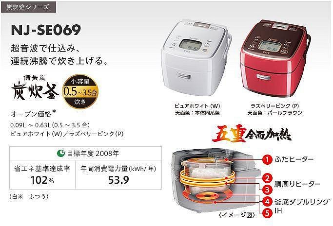 三菱 Mitsubishi NJ-SE069  ，3.5杯米，約4人份，炊飯器 電子鍋 日本製。珍珠白。二手