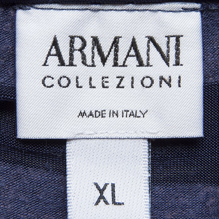 義大利國際精品Armani Collezioni亞曼尼深藍色條紋有領短袖針織衫 義大利製 XL號
