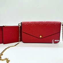 B5052 Lv 紅牛皮壓紋三合一信封WOC鍊包F?licie Pochette/m82607 (遠麗精品 台北店)