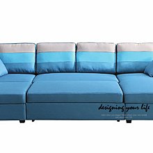 【設計私生活】馬布里10尺L型藍色可收納沙發-沙發床型(部份地區免運費)123A