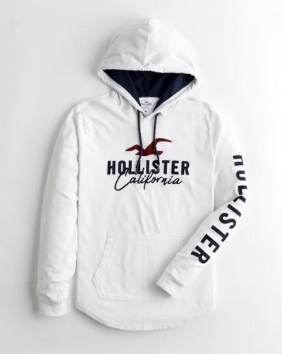 HCO Hollister 海鷗 長袖 車繡貼布logo 薄帽T 現貨 白色 美國潮踢屋