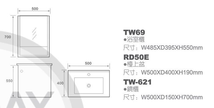 《振勝網》ROMAX 羅曼史 衛浴 TW69 / RD50E 50cm 防水發泡板 浴櫃+臉盆 臉盆鋼烤浴櫃組