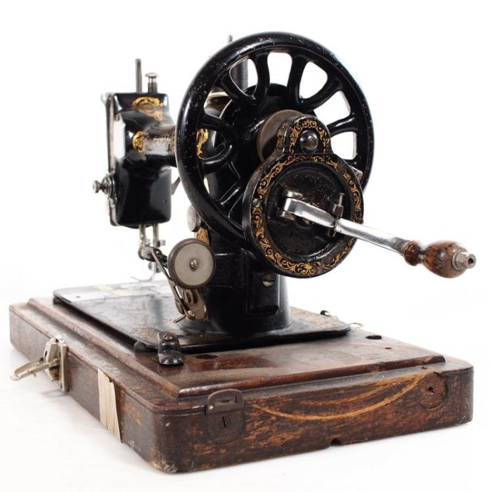 百寶軒 1892年英國古董勝家Singer手搖縫紉機7品正常使用手搖順暢帶箱 ZG2528