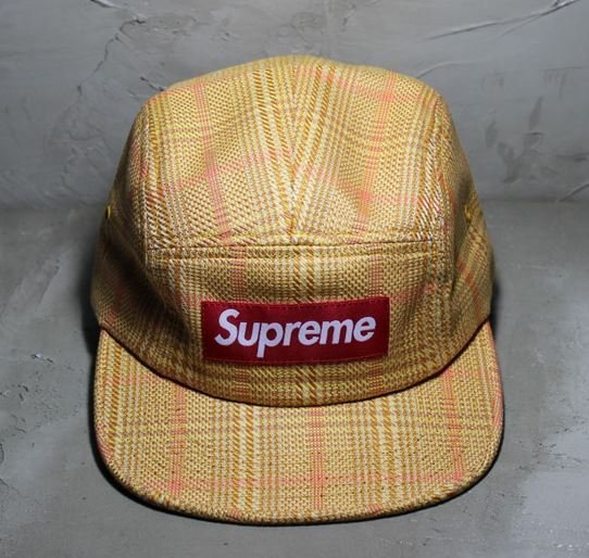 全新2015 Supreme Mod Plaid Camp Cap Box 格紋五分割帽黃| Yahoo奇摩拍賣