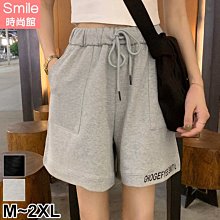 【V3107】SMILE-夏日百搭．字母刺繡抽繩鬆緊腰五分褲