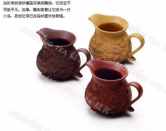 整套功夫茶具宜興紫砂茶壺套裝純手工浮雕玄雕杯子陳東鑄江南山水