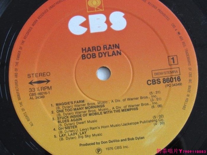 Bob Dylan Hard Rain 鮑勃迪倫  荷蘭版 黑膠唱片LPˇ奶茶唱片