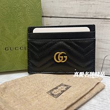 《真愛名牌精品》GUCCI 443127 Marmont 黑色牛皮 金GG 雙面卡片夾*全新*代購