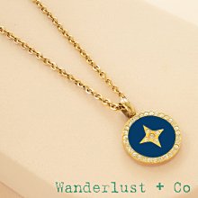 Wanderlust+Co 澳洲品牌 鑲鑽星星圓形項鍊 經典藍X金色 Aster Navy絕版下殺