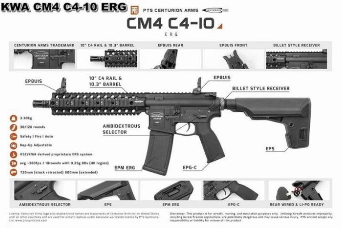 【BCS武器空間】KWA PTS CENTURION ARMS CM4 C4-10 ERG全金屬電動槍-KWAELCM4