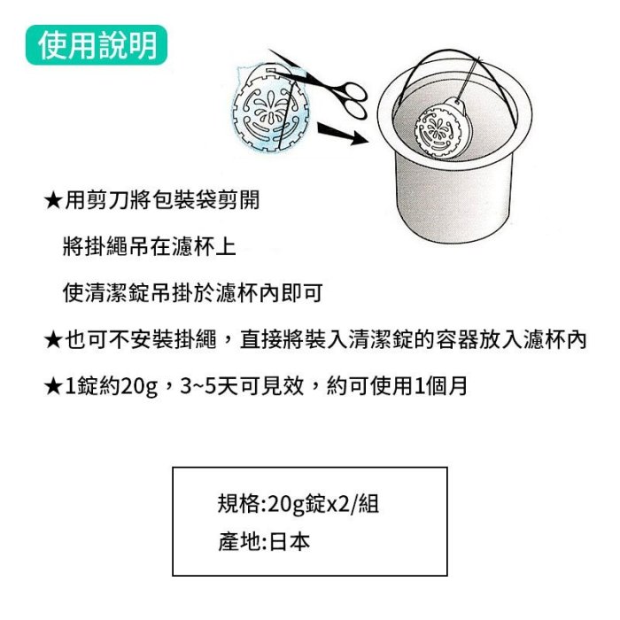 日本製廚房排水口濾渣杯清潔錠(2錠組)x2